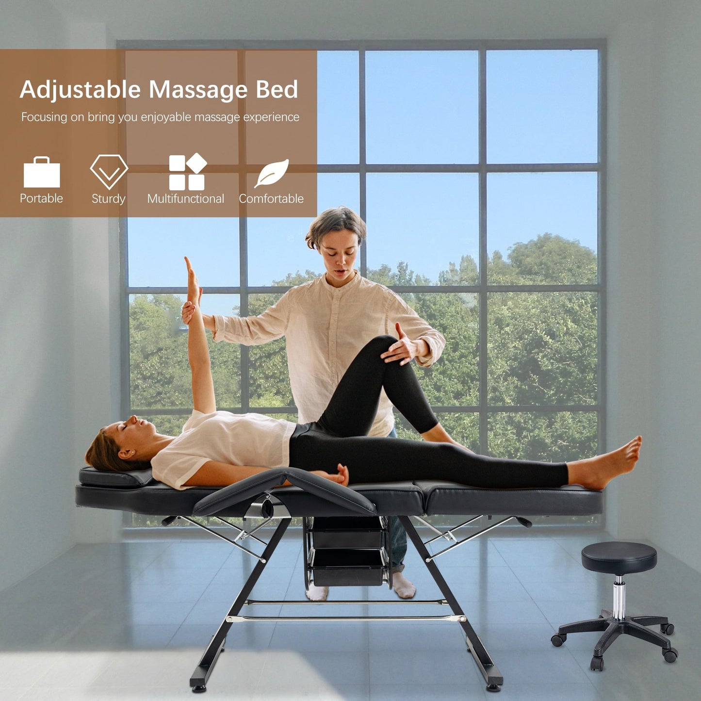 Professional Massage Spa Salon Bed Chair, Folding Lash Bed with Hydraulic Stool Adjustable Facial Chair Bed