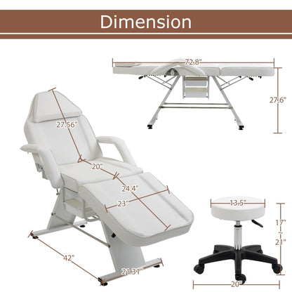 Professional Massage Spa Salon Bed Chair, Folding Lash Bed with Hydraulic Stool Adjustable Facial Chair Bed