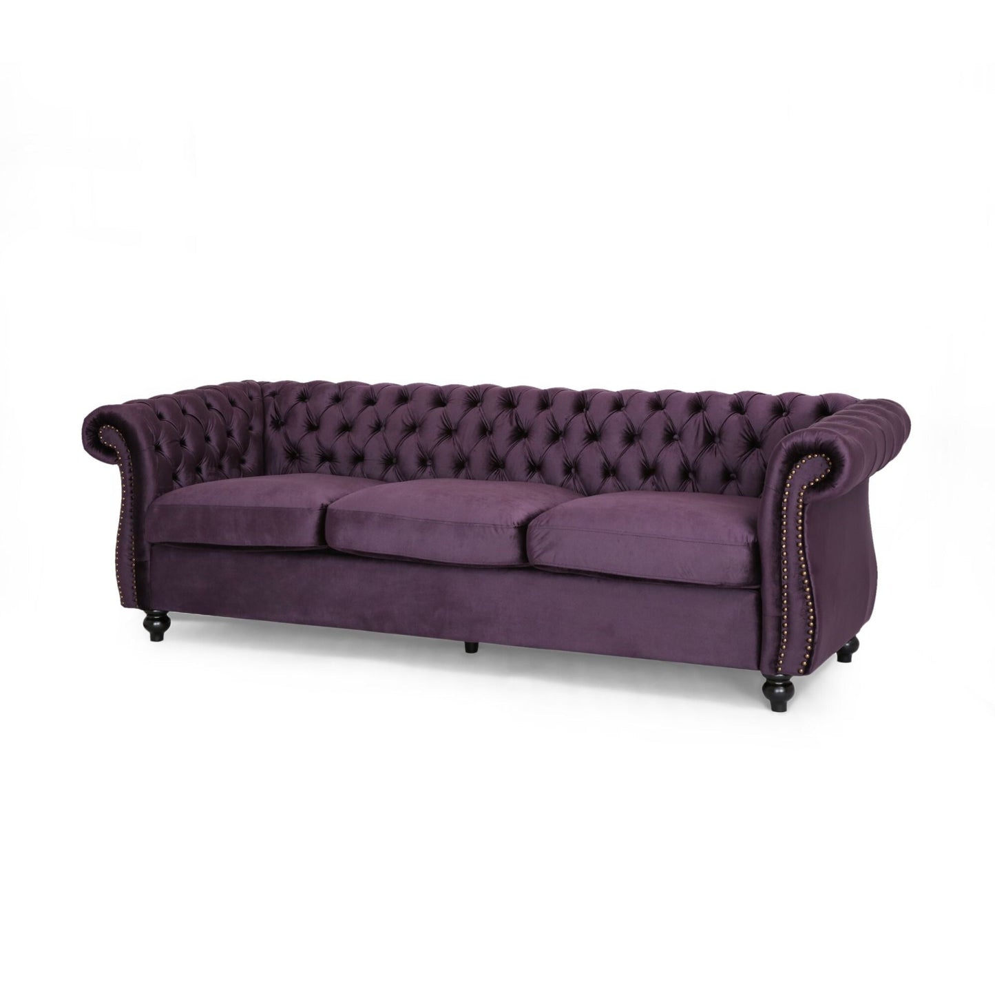 Purple Chesterfield 84.75 Button Tufted Upholstered 3-seater Sofa with Nailheads and Wood Legs for Living Room