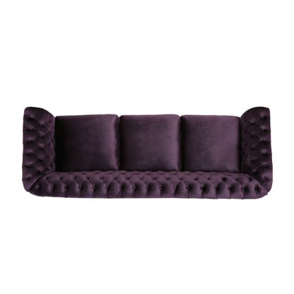 Purple Chesterfield 84.75 Button Tufted Upholstered 3-seater Sofa with Nailheads and Wood Legs for Living Room