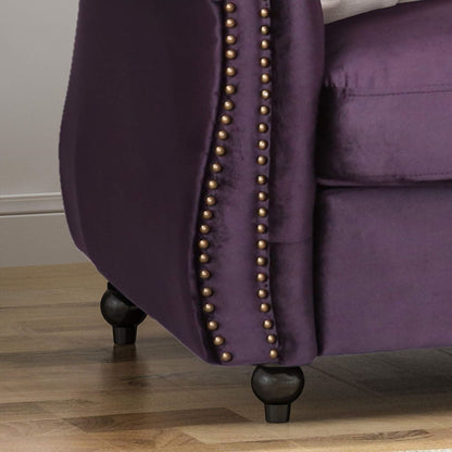 Purple Chesterfield 84.75 Button Tufted Upholstered 3-seater Sofa with Nailheads and Wood Legs for Living Room