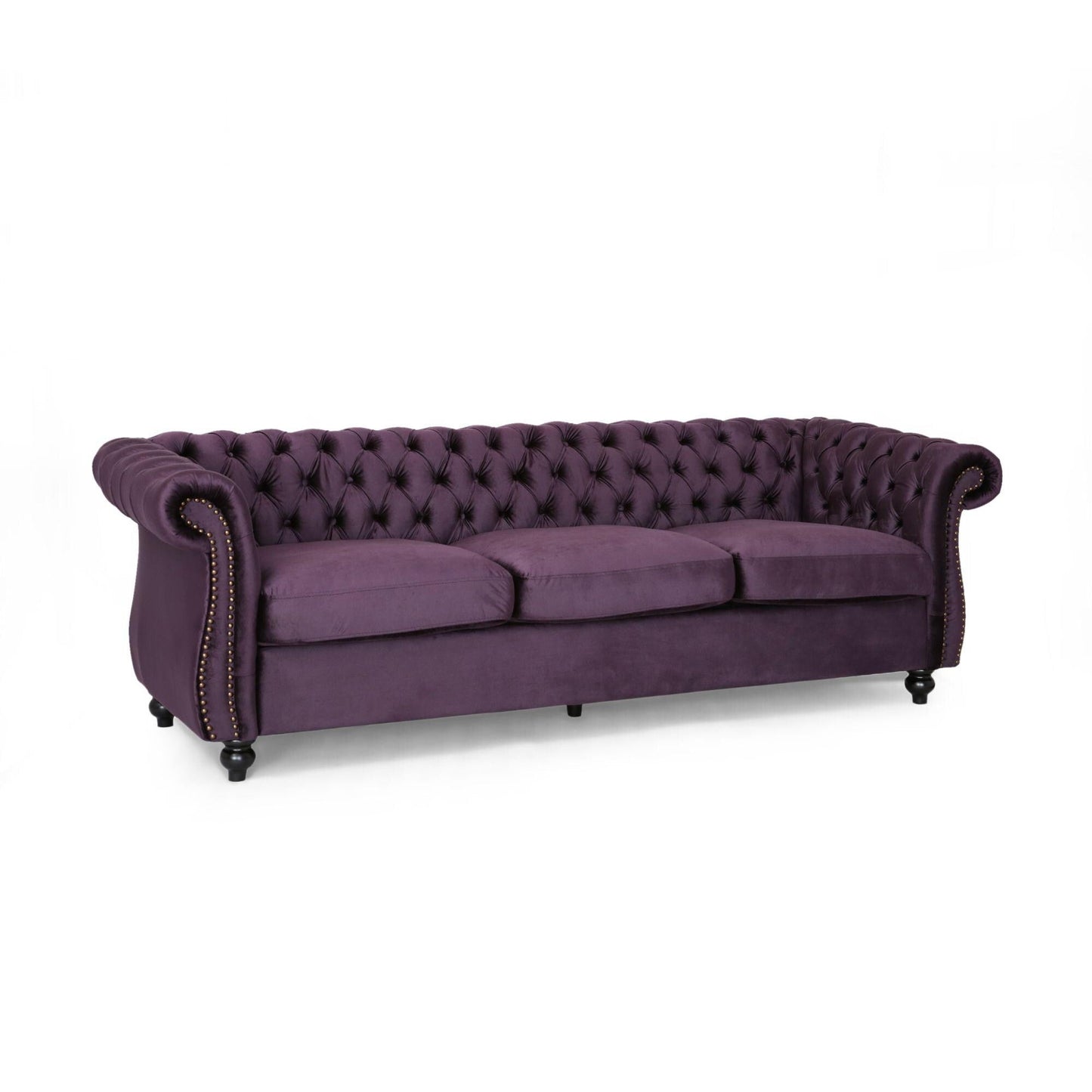 Purple Chesterfield 84.75 Button Tufted Upholstered 3-seater Sofa with Nailheads and Wood Legs for Living Room