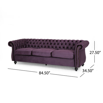Purple Chesterfield 84.75 Button Tufted Upholstered 3-seater Sofa with Nailheads and Wood Legs for Living Room