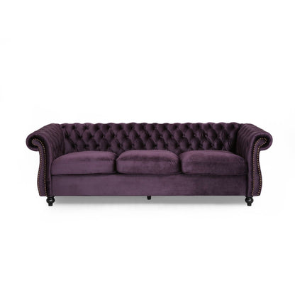 Purple Chesterfield 84.75 Button Tufted Upholstered 3-seater Sofa with Nailheads and Wood Legs for Living Room