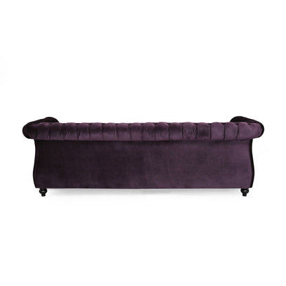 Purple Chesterfield 84.75 Button Tufted Upholstered 3-seater Sofa with Nailheads and Wood Legs for Living Room