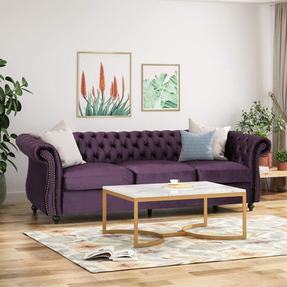 Purple Chesterfield 84.75 Button Tufted Upholstered 3-seater Sofa with Nailheads and Wood Legs for Living Room