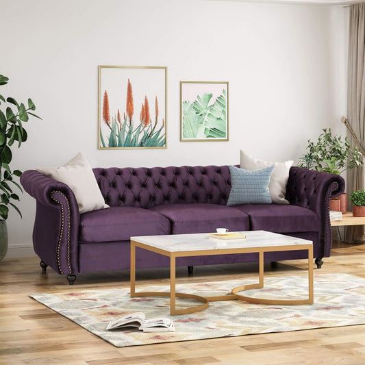 Purple Chesterfield 84.75 Button Tufted Upholstered 3-seater Sofa with Nailheads and Wood Legs for Living Room