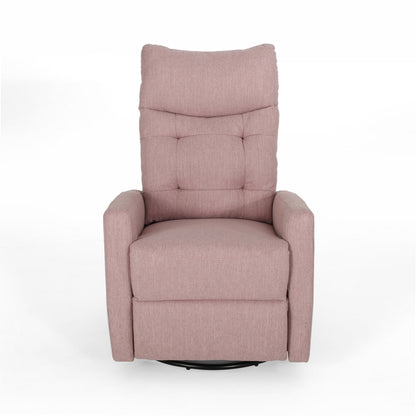 Push Back Glider Recliner Chair with Swivel, Blush Pink Tufted Fabric