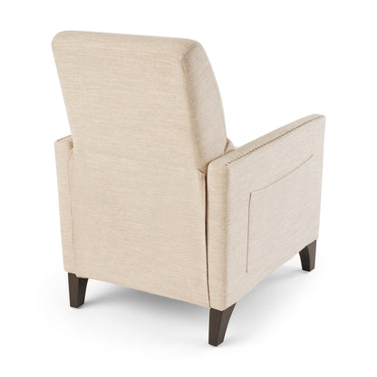 Push Back Manual Recliner Chair, Nailhead Trim Accent, Beige Fabric