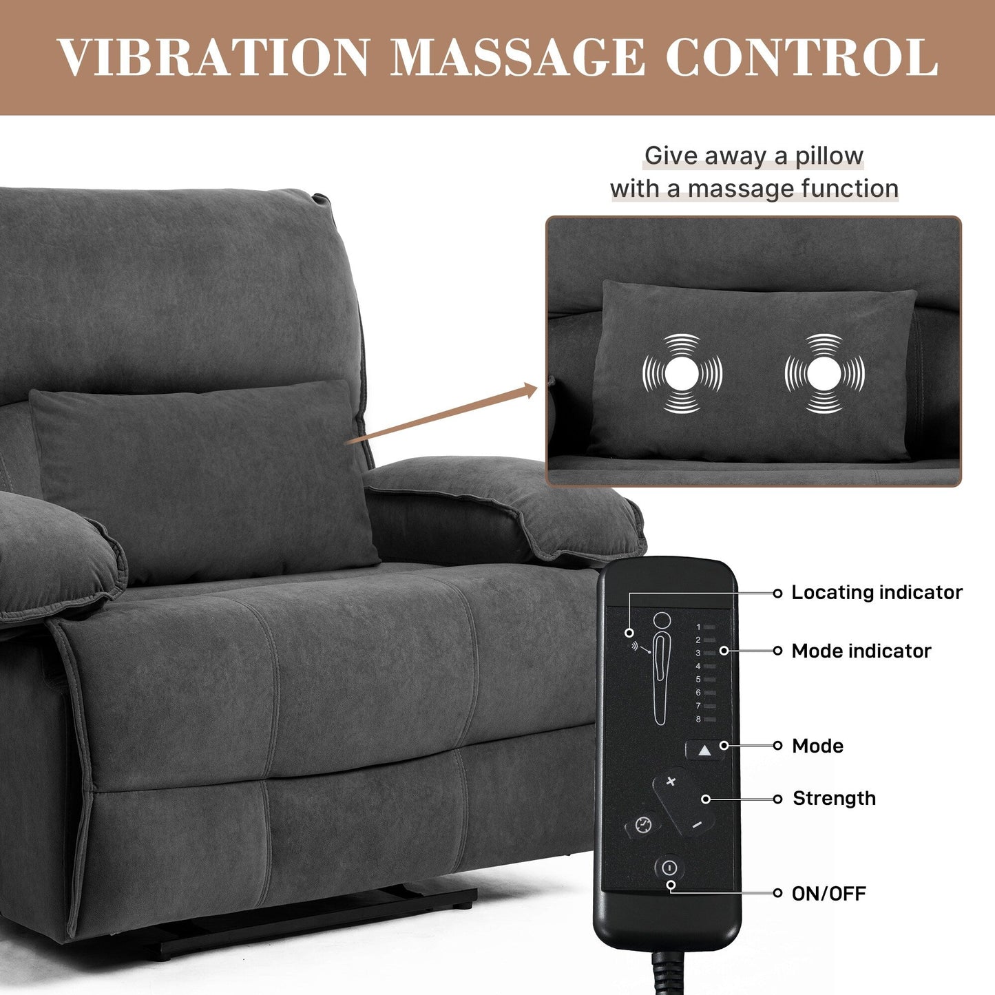 Push-Back Recliner Chair with Massage Pillow, Wide Seat, and Easy Assembly