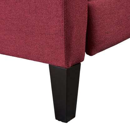 Push Back Recliner Chair, Birch Wood Legs, Red Button Tufted Polyester