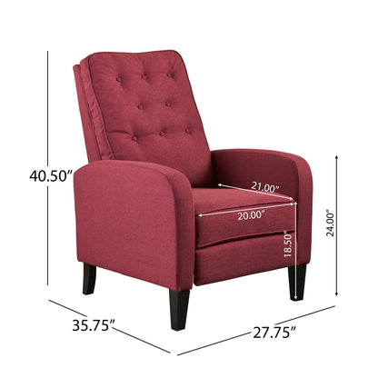 Push Back Recliner Chair, Birch Wood Legs, Red Button Tufted Polyester