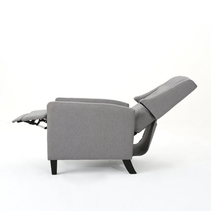 Pushback Recliner Chair, Tufted Back, Birch Wood, Gray Fabric
