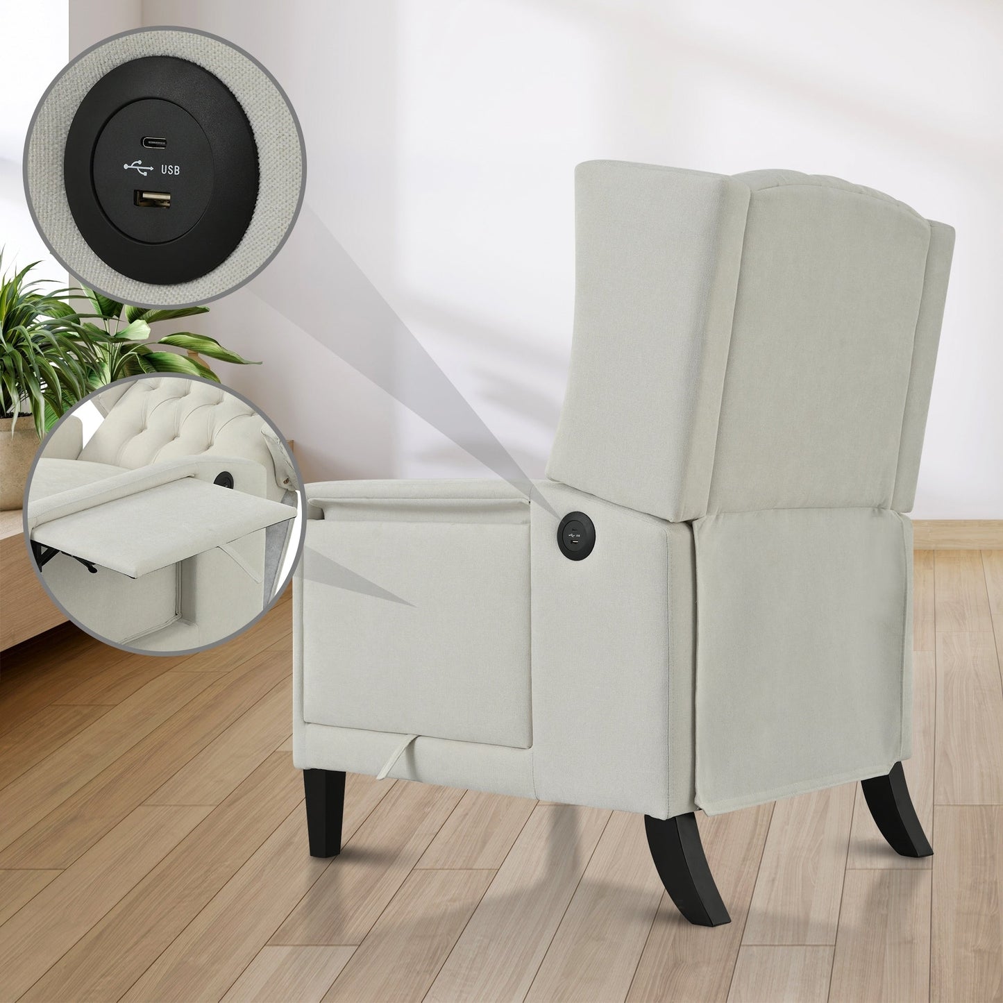 Pushback Recliner with Foldable Side Table & USB Ports