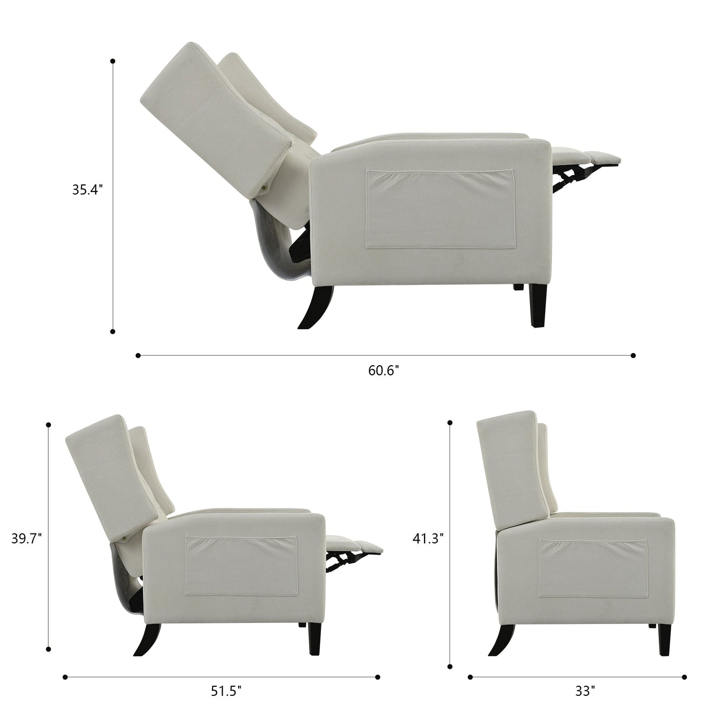 Pushback Recliner with Foldable Side Table & USB Ports