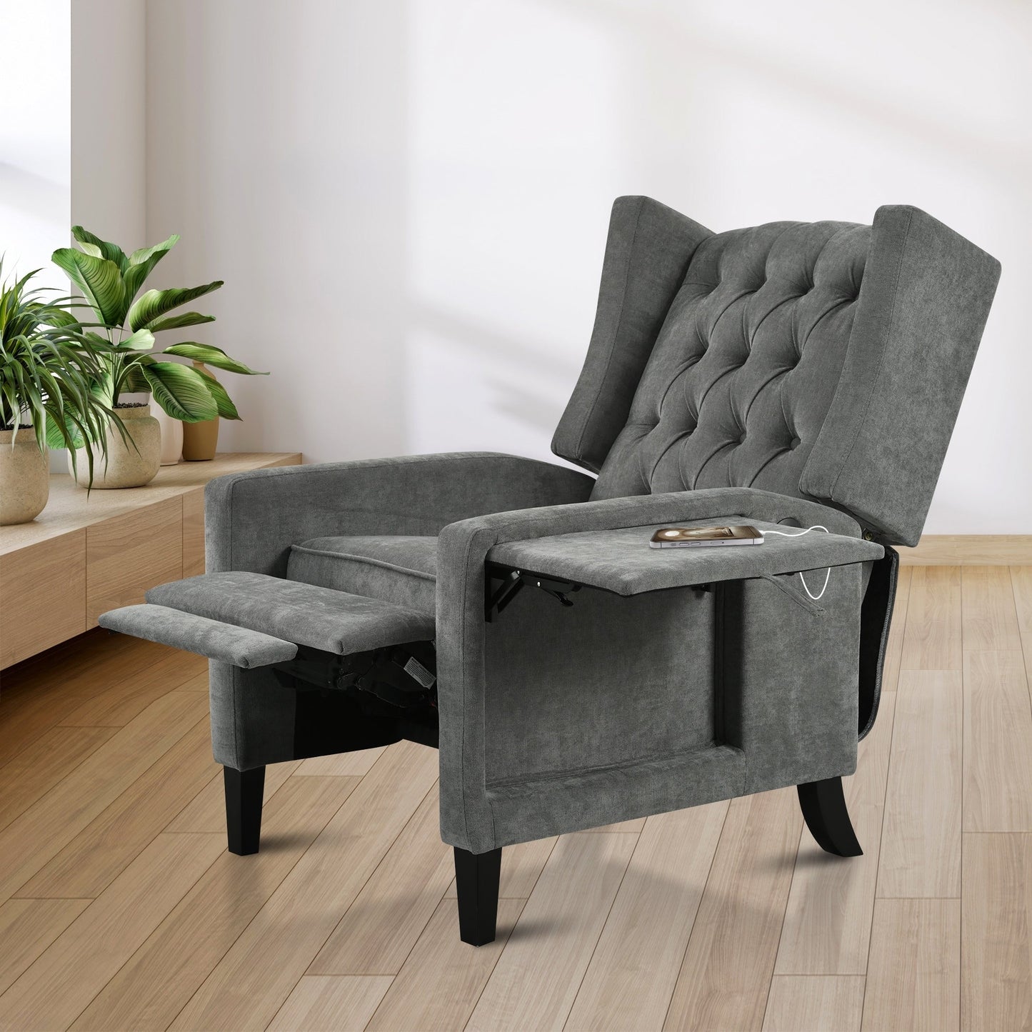 Pushback Recliner with Foldable Side Table & USB Ports