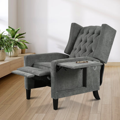 Pushback Recliner with Foldable Side Table & USB Ports