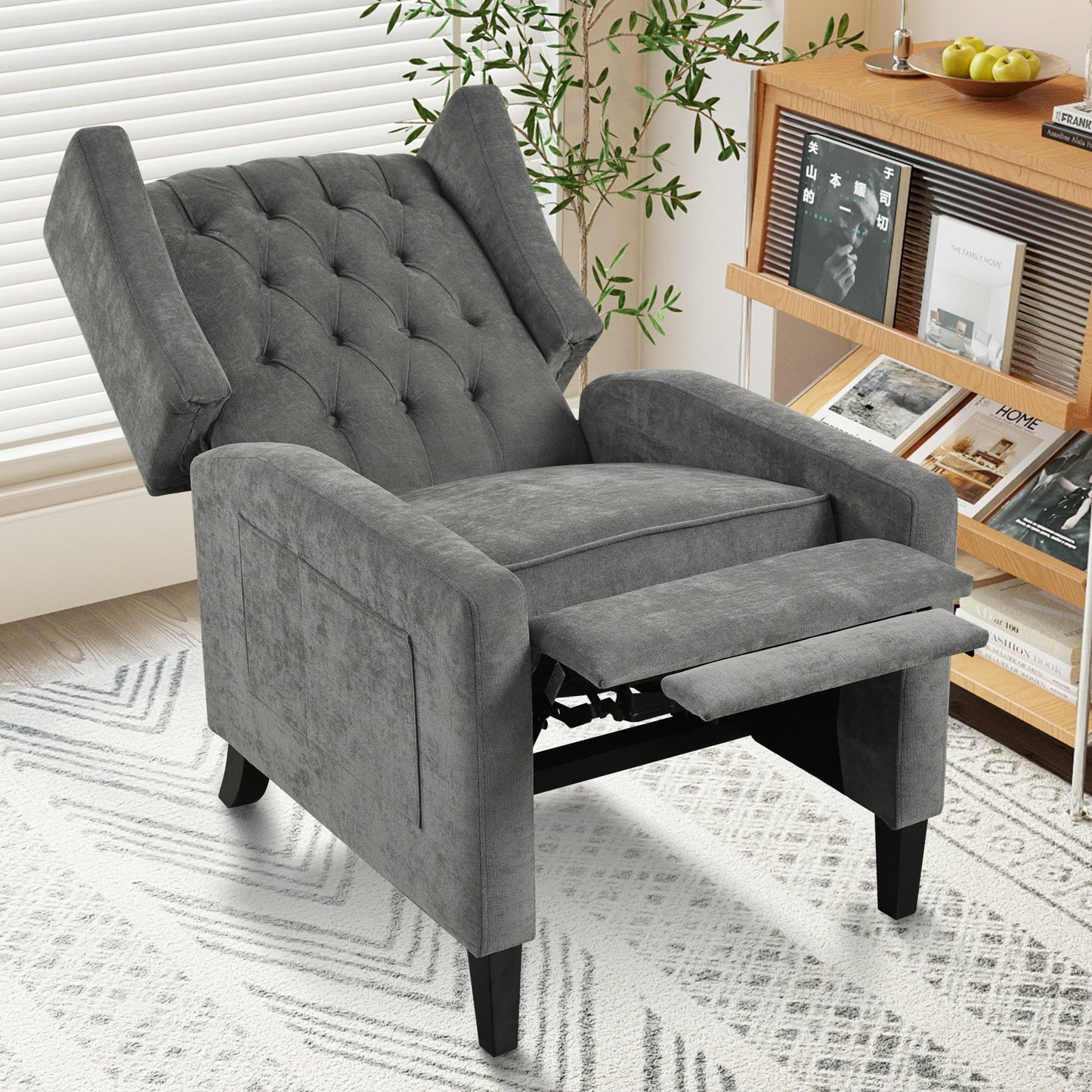 Pushback Recliner with Foldable Side Table & USB Ports