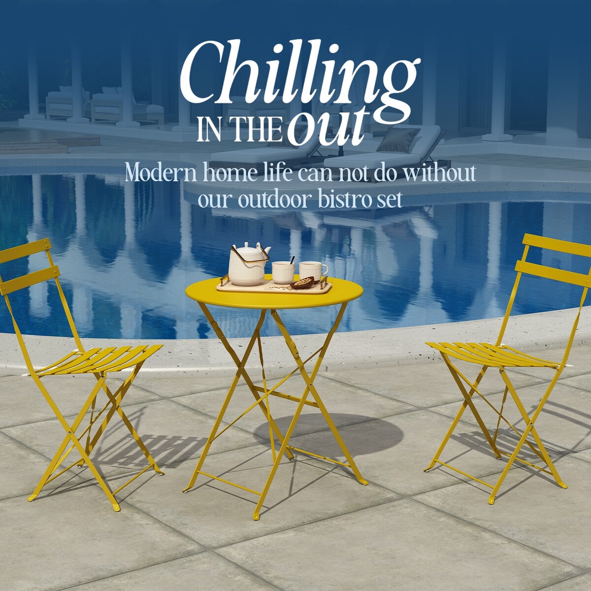 Pyramid Home Decor 3 Piece Foldable Steel Bistro Set