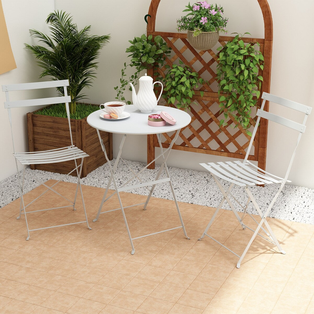 Pyramid Home Decor 3 Piece Foldable Steel Bistro Set