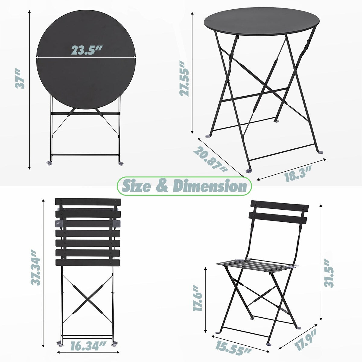 Pyramid Home Decor 3 Piece Foldable Steel Bistro Set