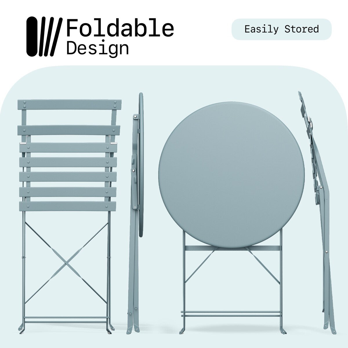Pyramid Home Decor 3 Piece Foldable Steel Bistro Set