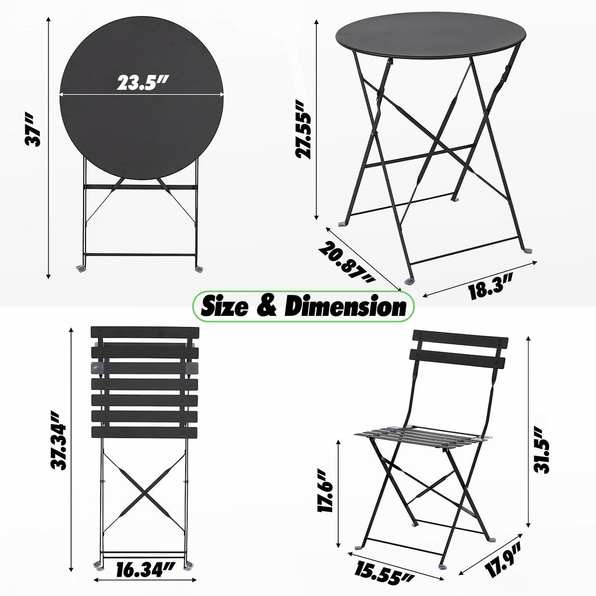 Pyramid Home Decor 3 Piece Foldable Steel Bistro Set