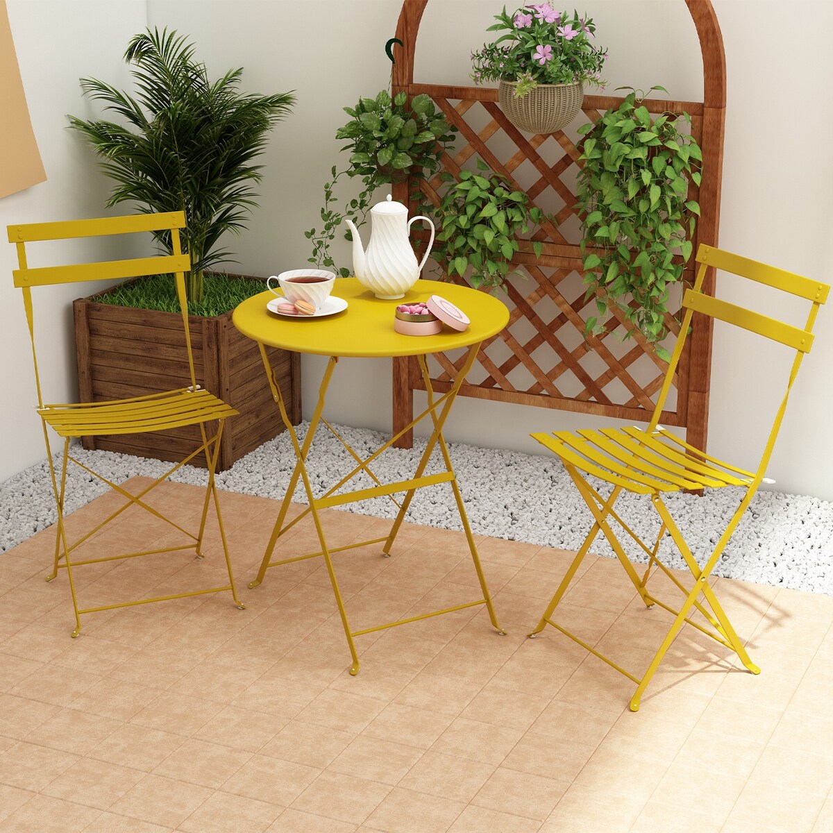 Pyramid Home Decor 3 Piece Foldable Steel Bistro Set