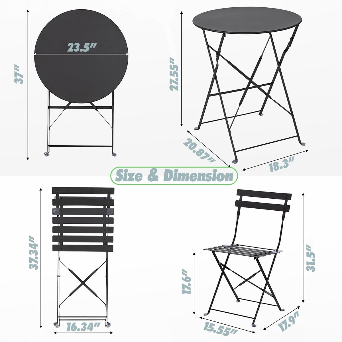 Pyramid Home Decor 3 Piece Foldable Steel Bistro Set