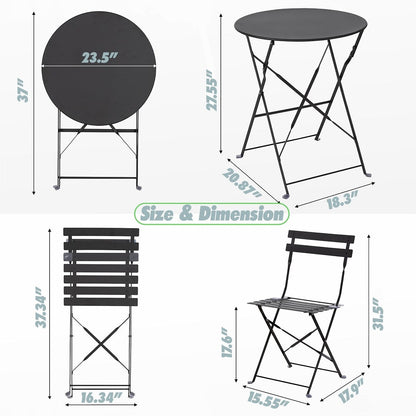 Pyramid Home Decor 3 Piece Foldable Steel Bistro Set