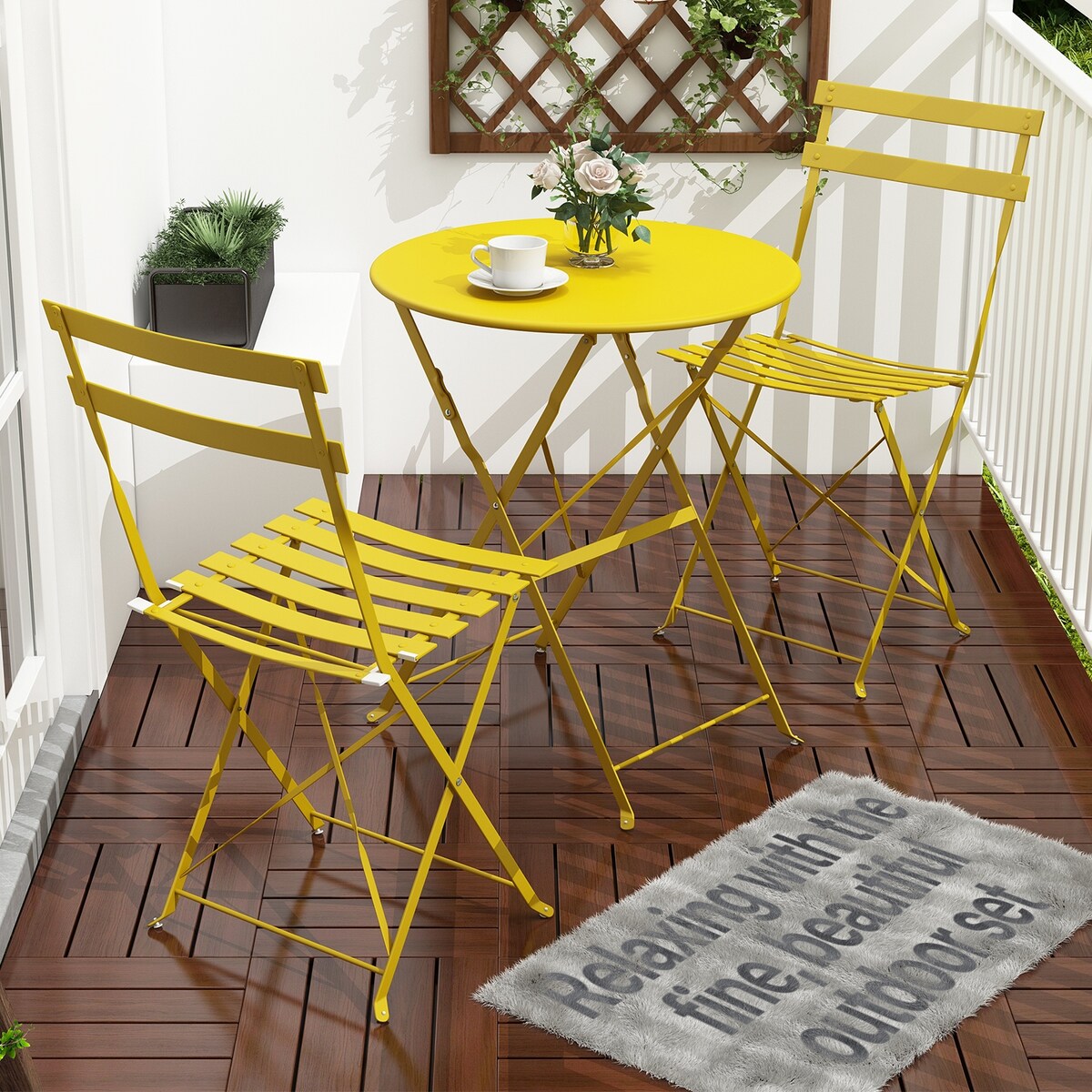 Pyramid Home Decor 3 Piece Foldable Steel Bistro Set