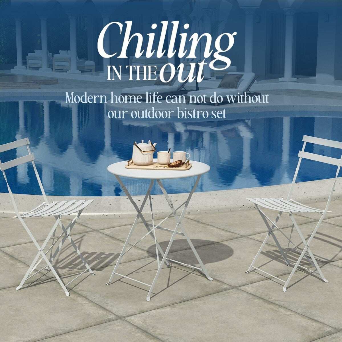 Pyramid Home Decor 3 Piece Foldable Steel Bistro Set