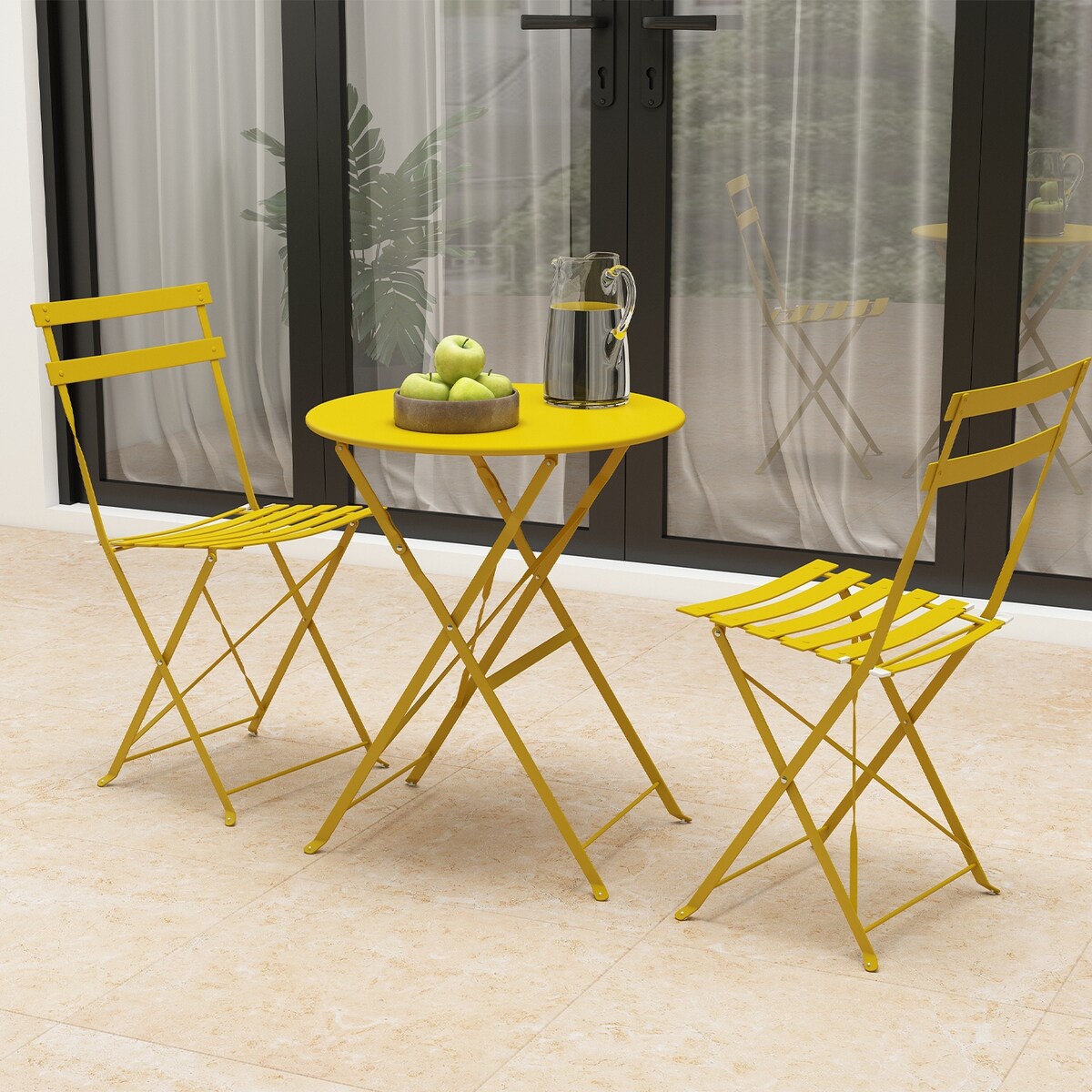 Pyramid Home Decor 3 Piece Foldable Steel Bistro Set