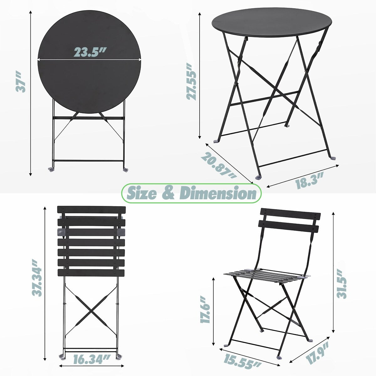 Pyramid Home Decor 3 Piece Foldable Steel Bistro Set