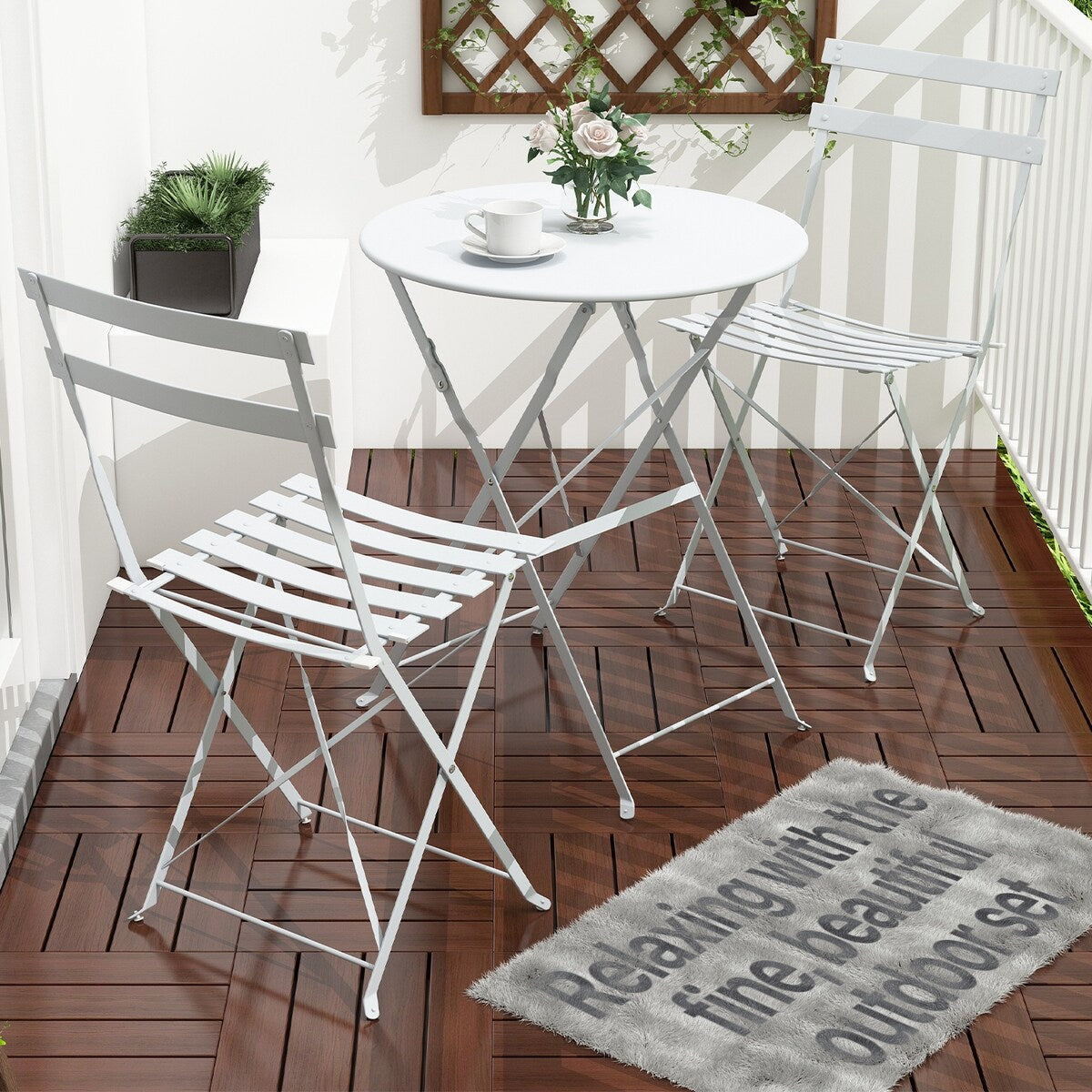 Pyramid Home Decor 3 Piece Foldable Steel Bistro Set