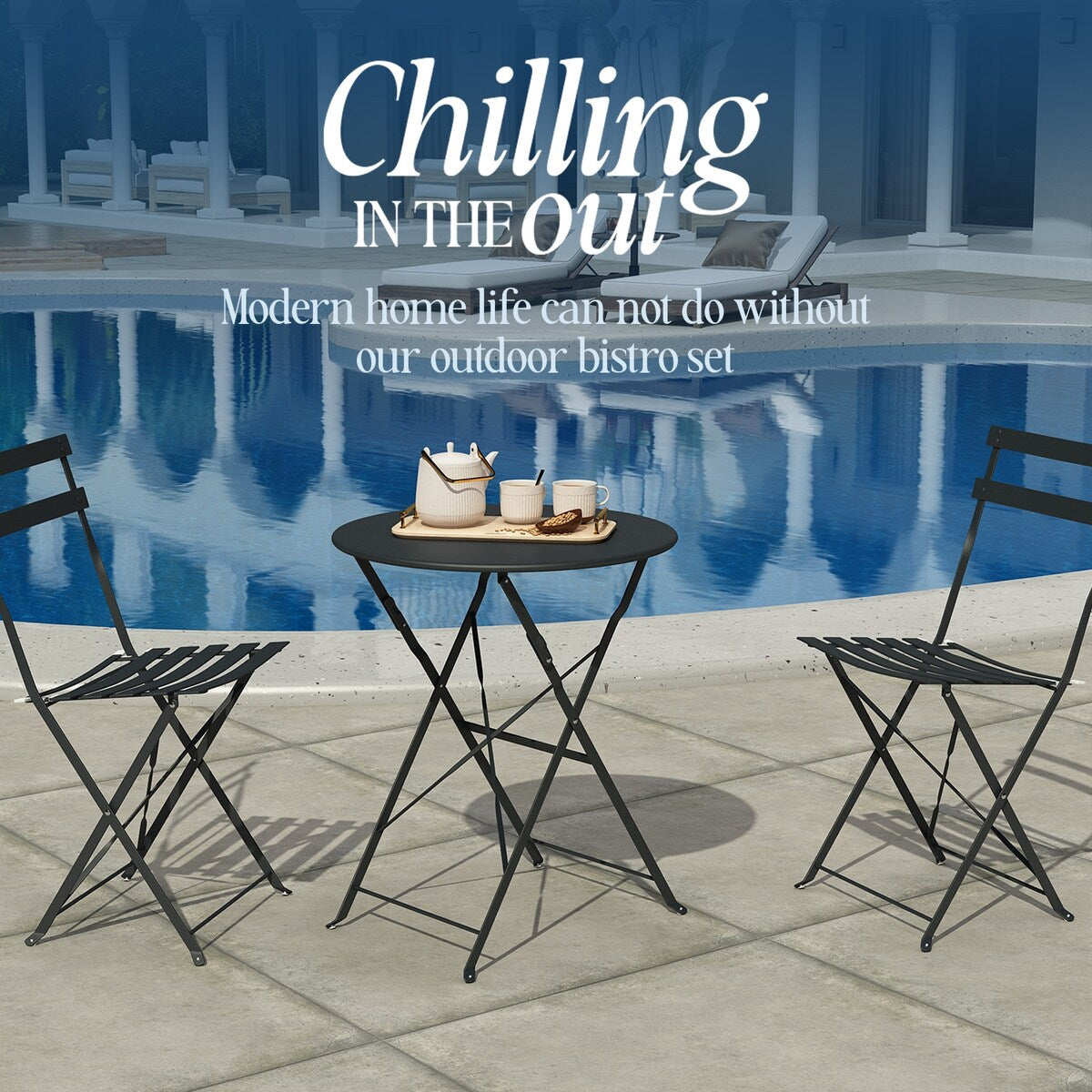 Pyramid Home Decor 3 Piece Foldable Steel Bistro Set