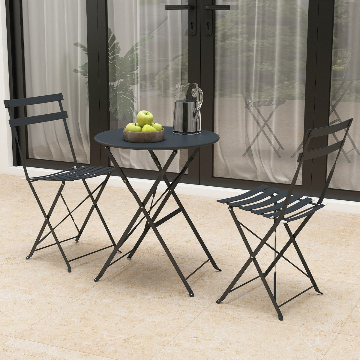 Pyramid Home Decor 3 Piece Foldable Steel Bistro Set