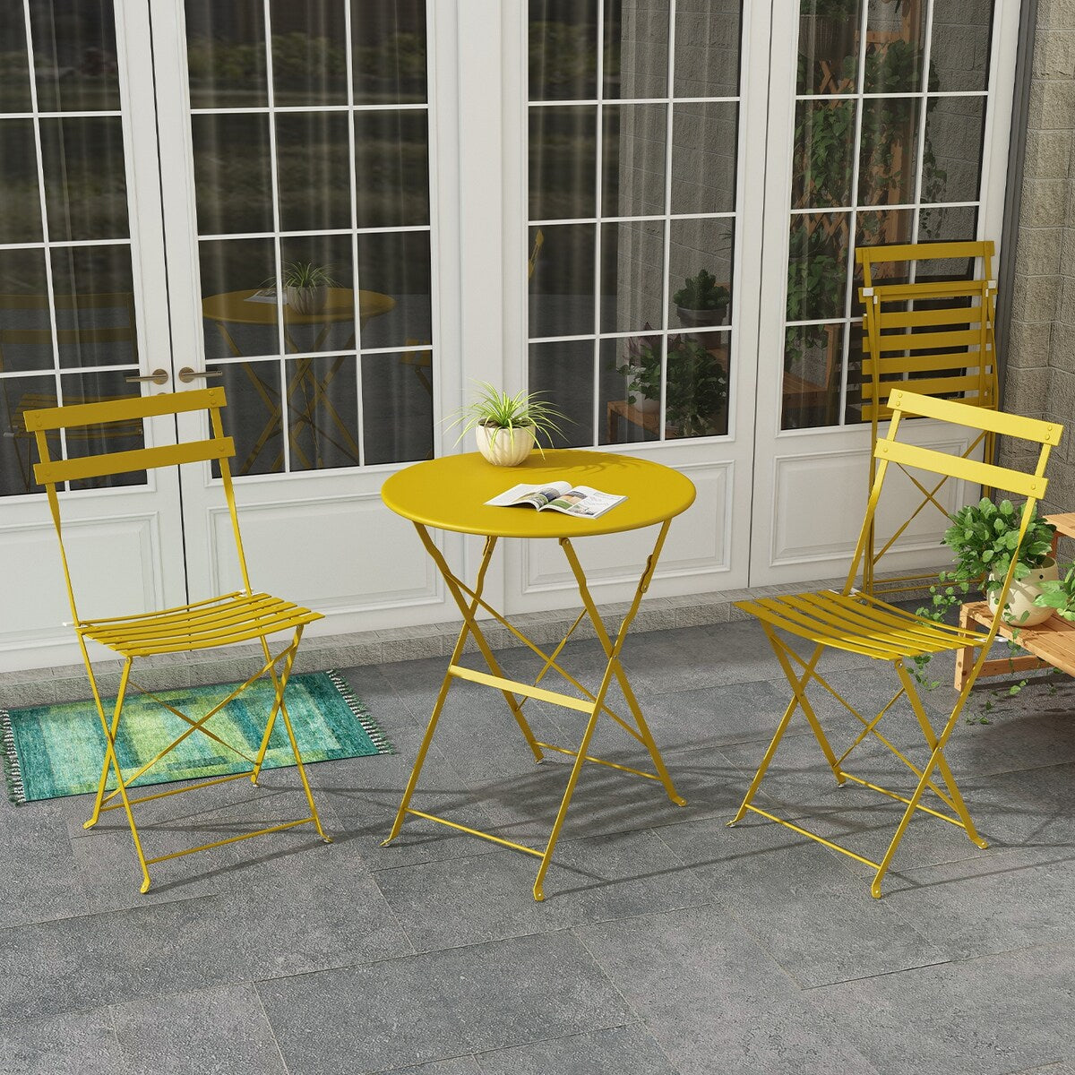 Pyramid Home Decor 3 Piece Foldable Steel Bistro Set