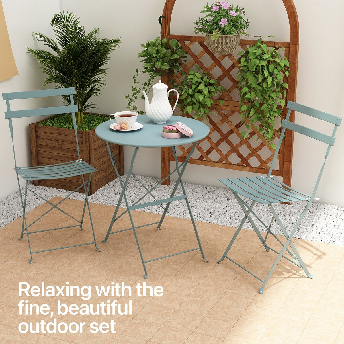 Pyramid Home Decor 3 Piece Foldable Steel Bistro Set