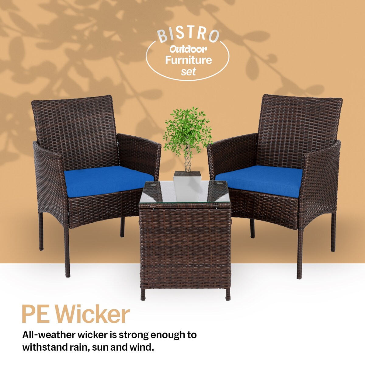 Pyramid Home Decor Rattan 3-piece Patio Bistro Set