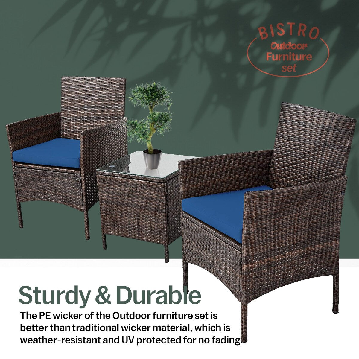 Pyramid Home Decor Rattan 3-piece Patio Bistro Set