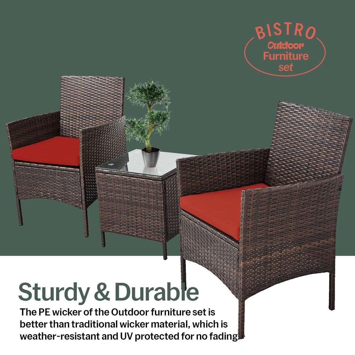 Pyramid Home Decor Rattan 3-piece Patio Bistro Set