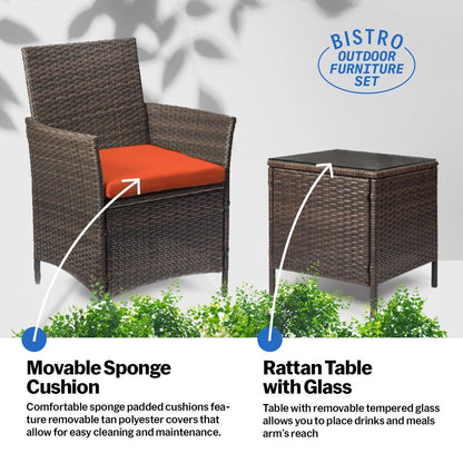 Pyramid Home Decor Rattan 3-piece Patio Bistro Set
