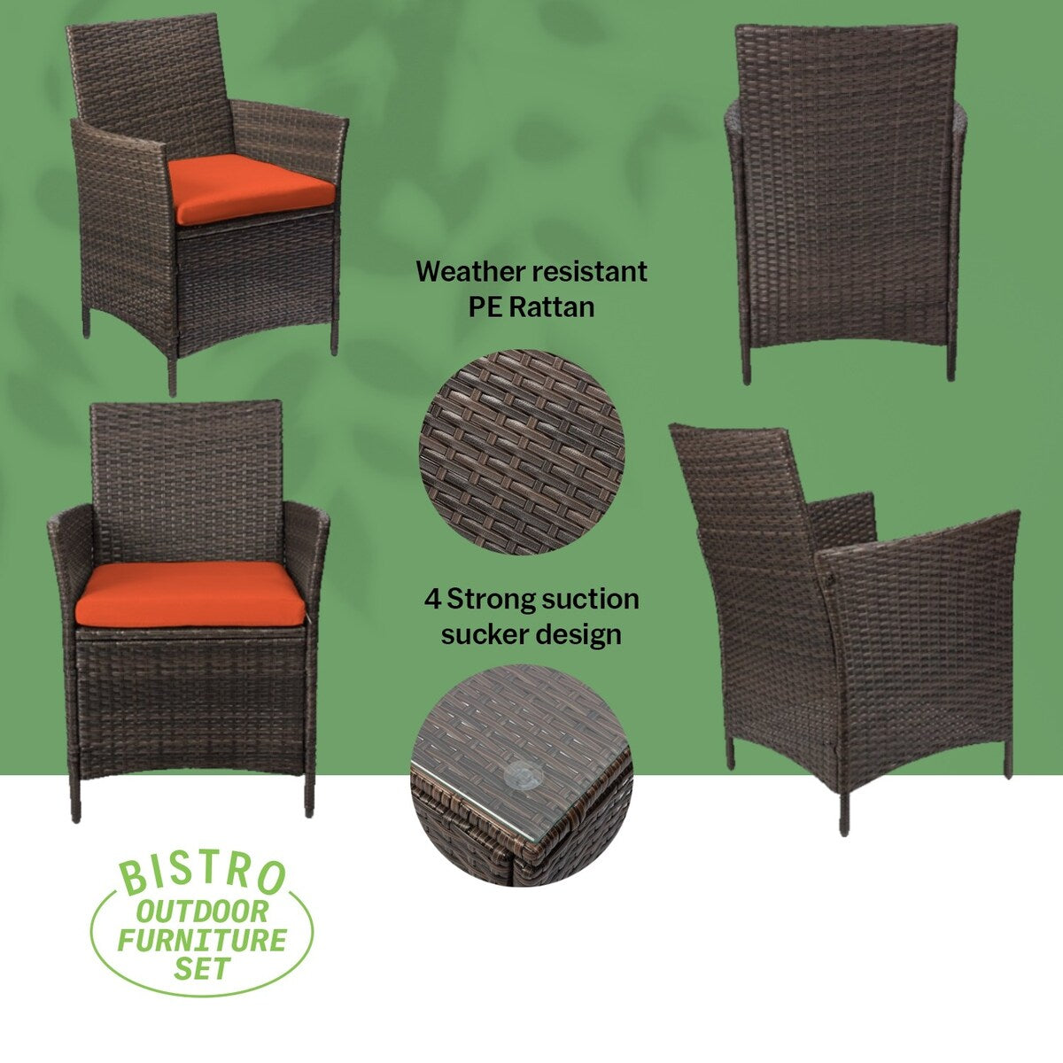 Pyramid Home Decor Rattan 3-piece Patio Bistro Set
