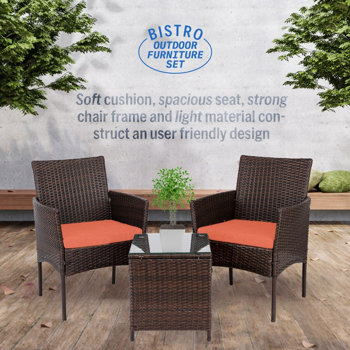Pyramid Home Decor Rattan 3-piece Patio Bistro Set