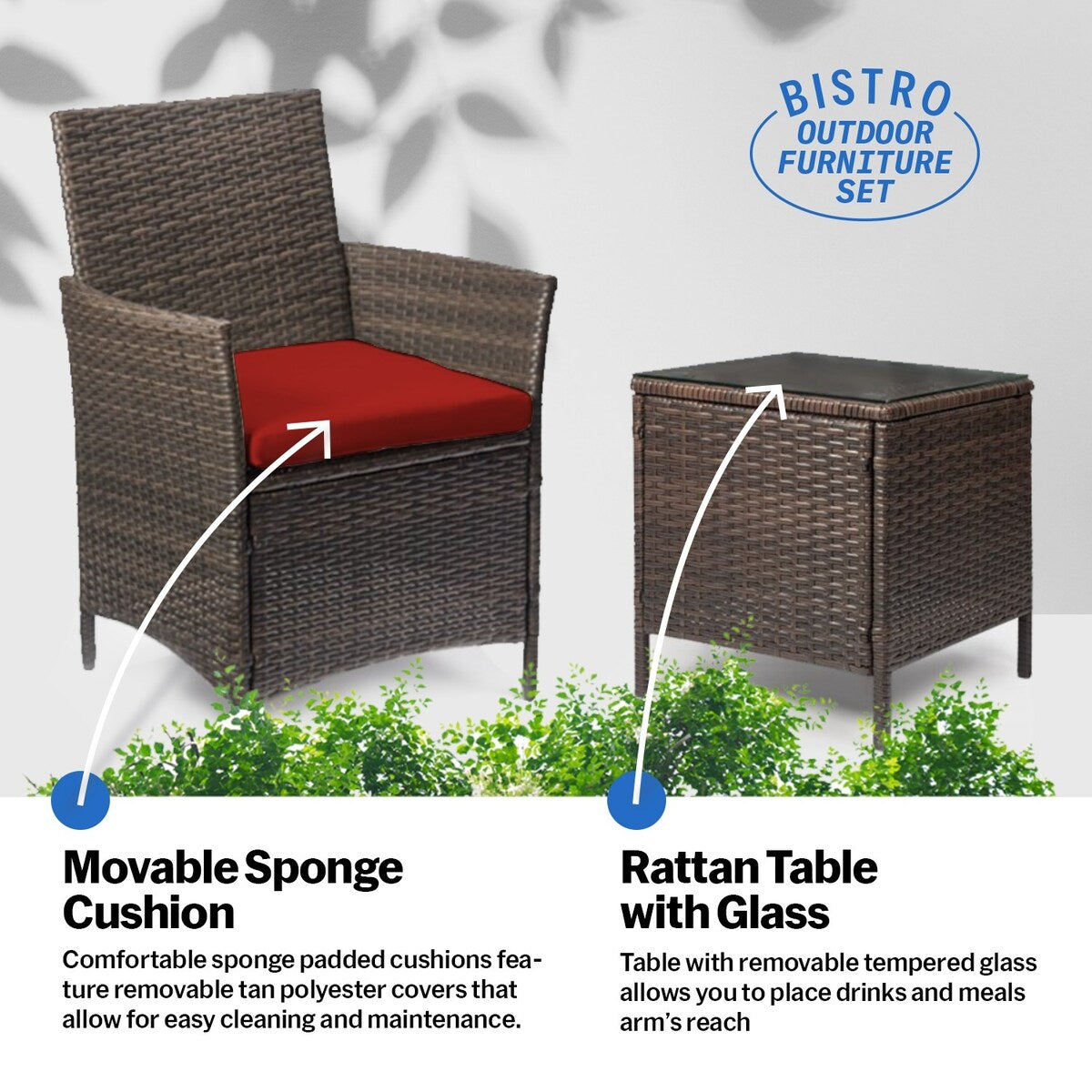 Pyramid Home Decor Rattan 3-piece Patio Bistro Set