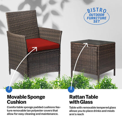 Pyramid Home Decor Rattan 3-piece Patio Bistro Set