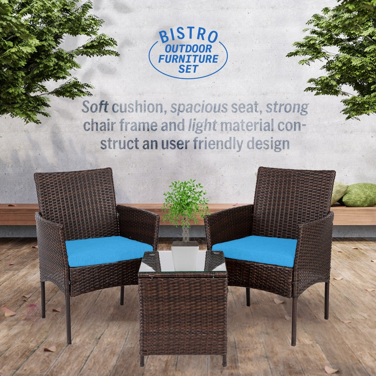 Pyramid Home Decor Rattan 3-piece Patio Bistro Set