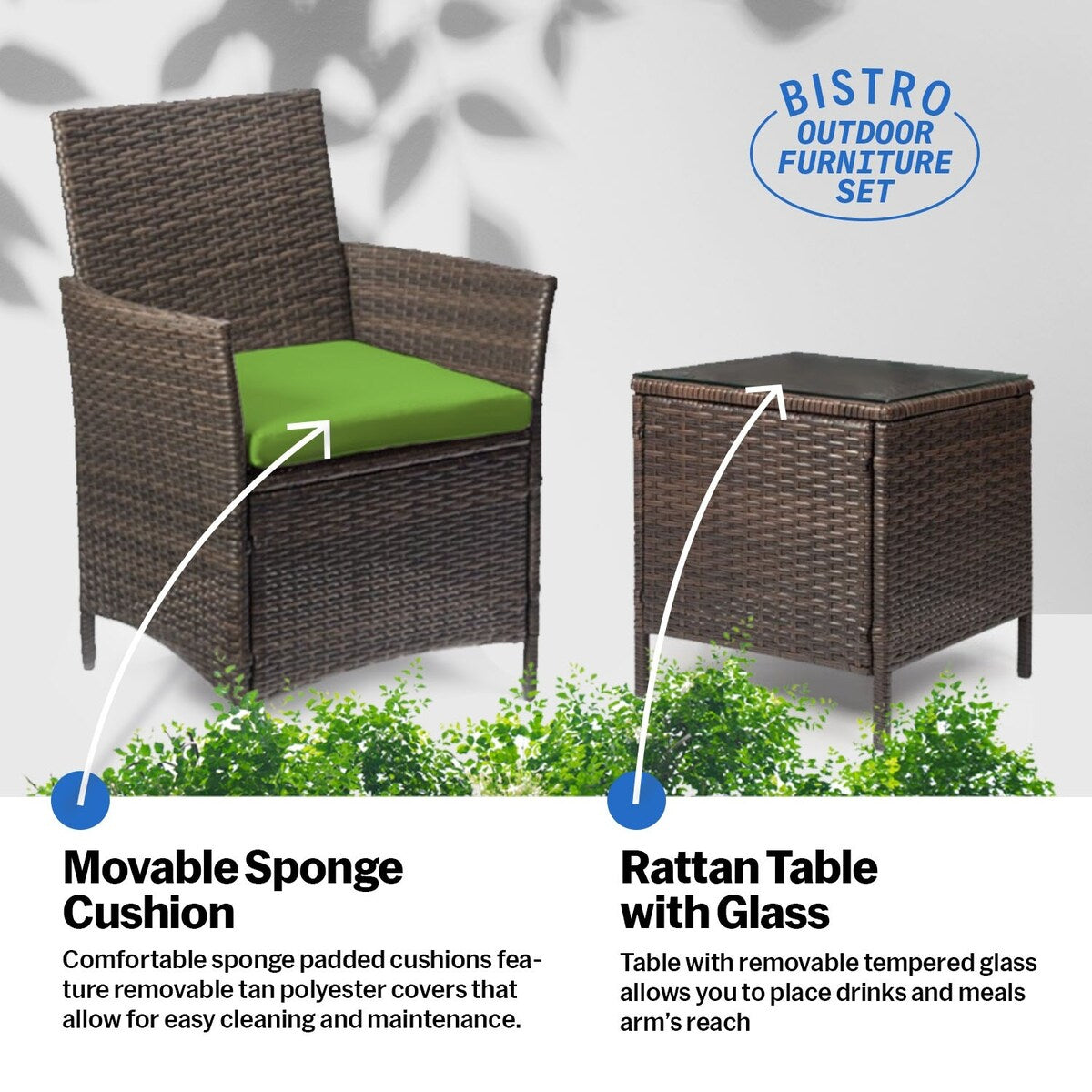 Pyramid Home Decor Rattan 3-piece Patio Bistro Set