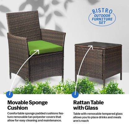 Pyramid Home Decor Rattan 3-piece Patio Bistro Set